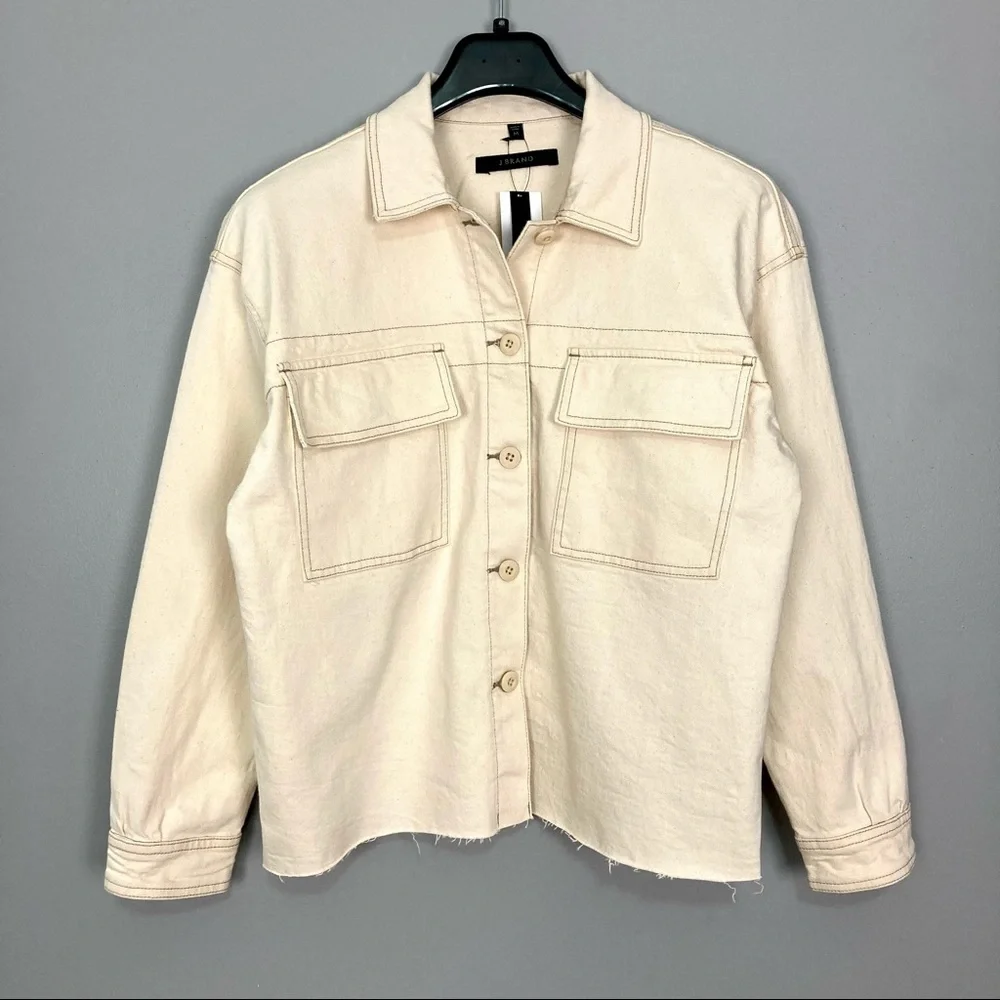 J Brand Oversized Double Pocket Jacket Women’s Size M Denim Boxy Fit Raw Hem - Picture 3 of 11